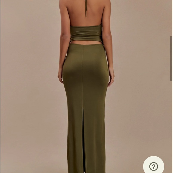 MESHKI Draped Slinky Halter Maxi Dress - Dark Olive - Picture 2 of 3